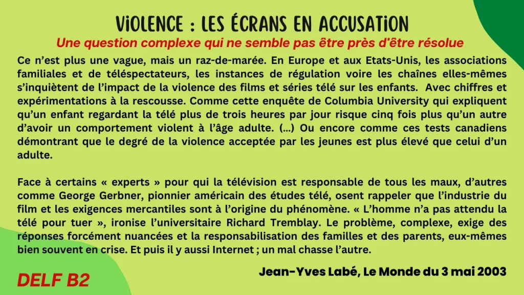 DELF B2 Production Orale Exemple: Violence télé